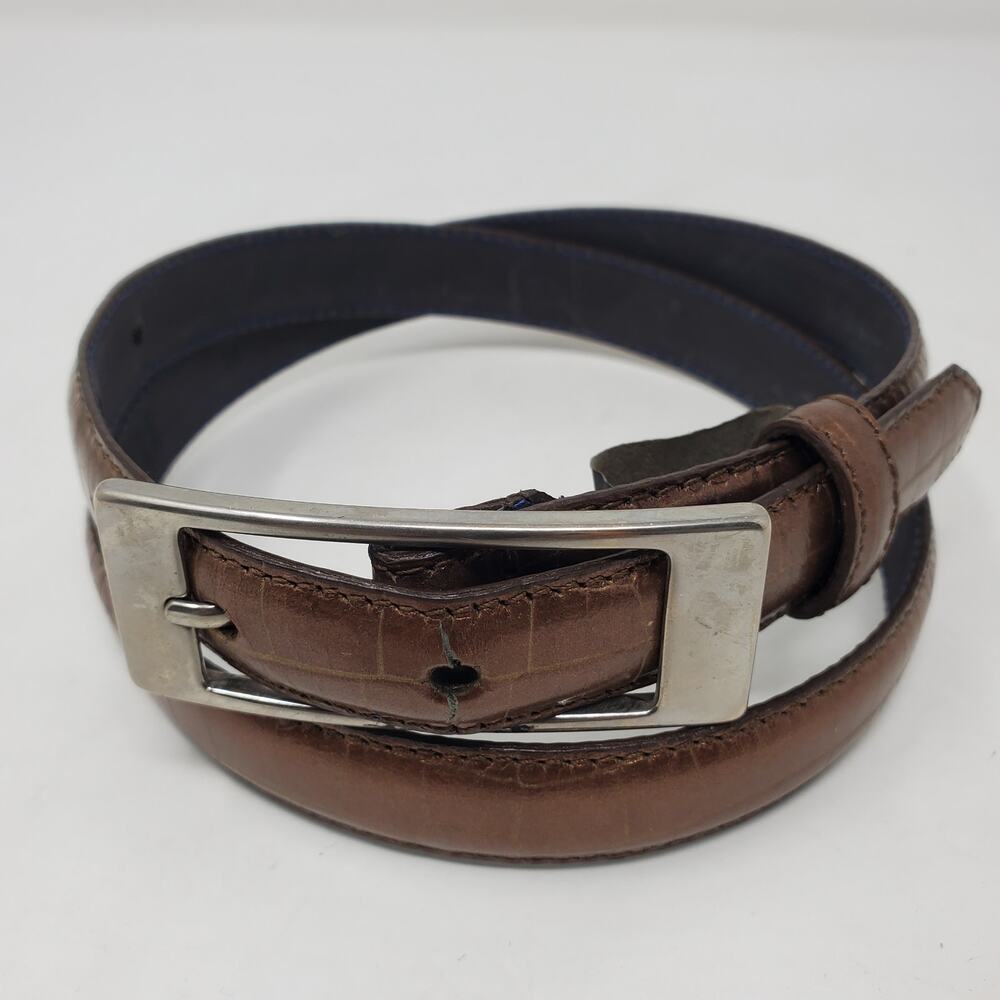 Couture Genuine Leather Belt Brown Metallic Sz M USA Classic Minimalist Y2K